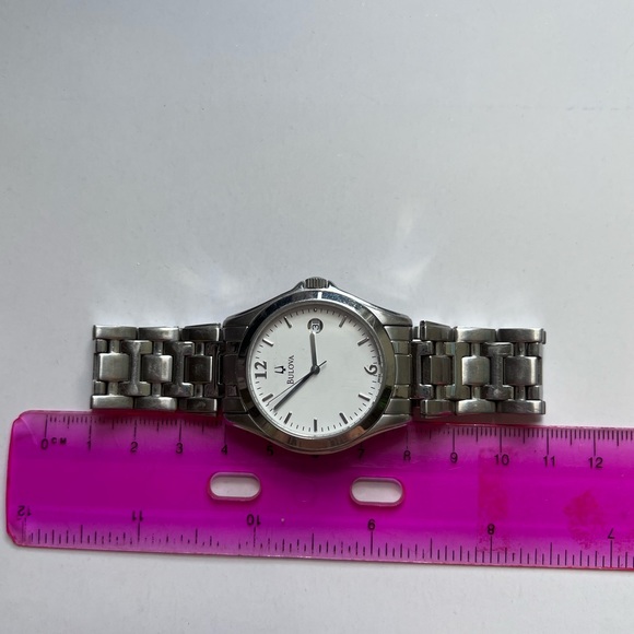 Bulova Jewelry Bulova Sterling Silver Hidden Clasp White Face Day